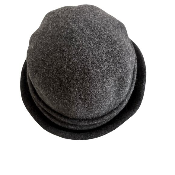 Adora Wool Banded Flapper Cloche Hat w/ Tie Brim Charcoal Grey Retro Coquette